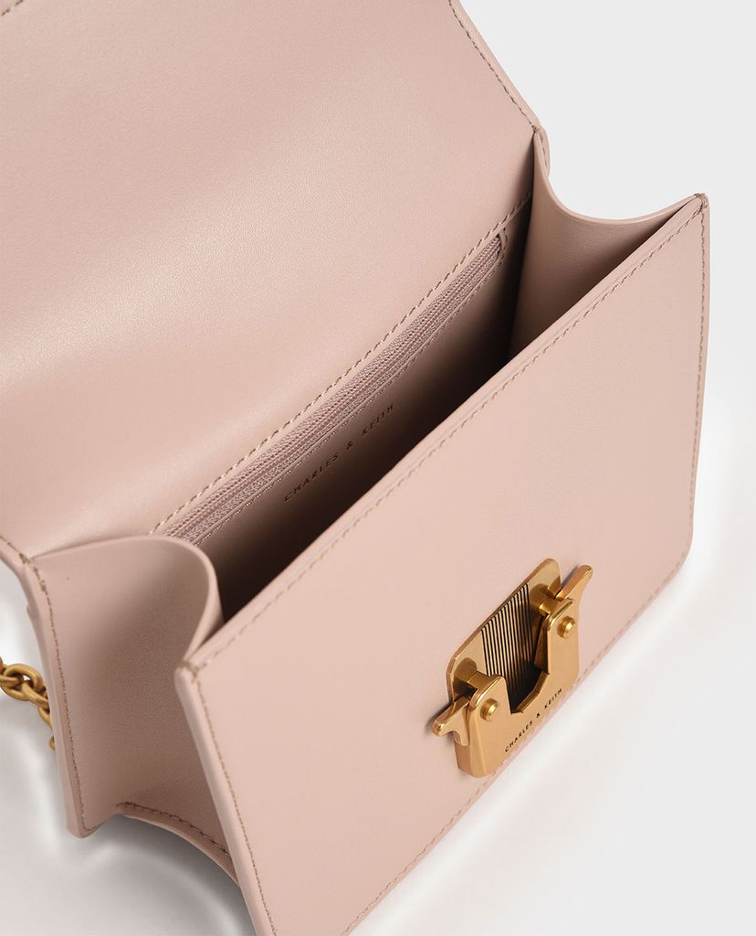 CHARLES & KEITH - Túi đeo vai nữ chữ nhật Double Handle Metallic