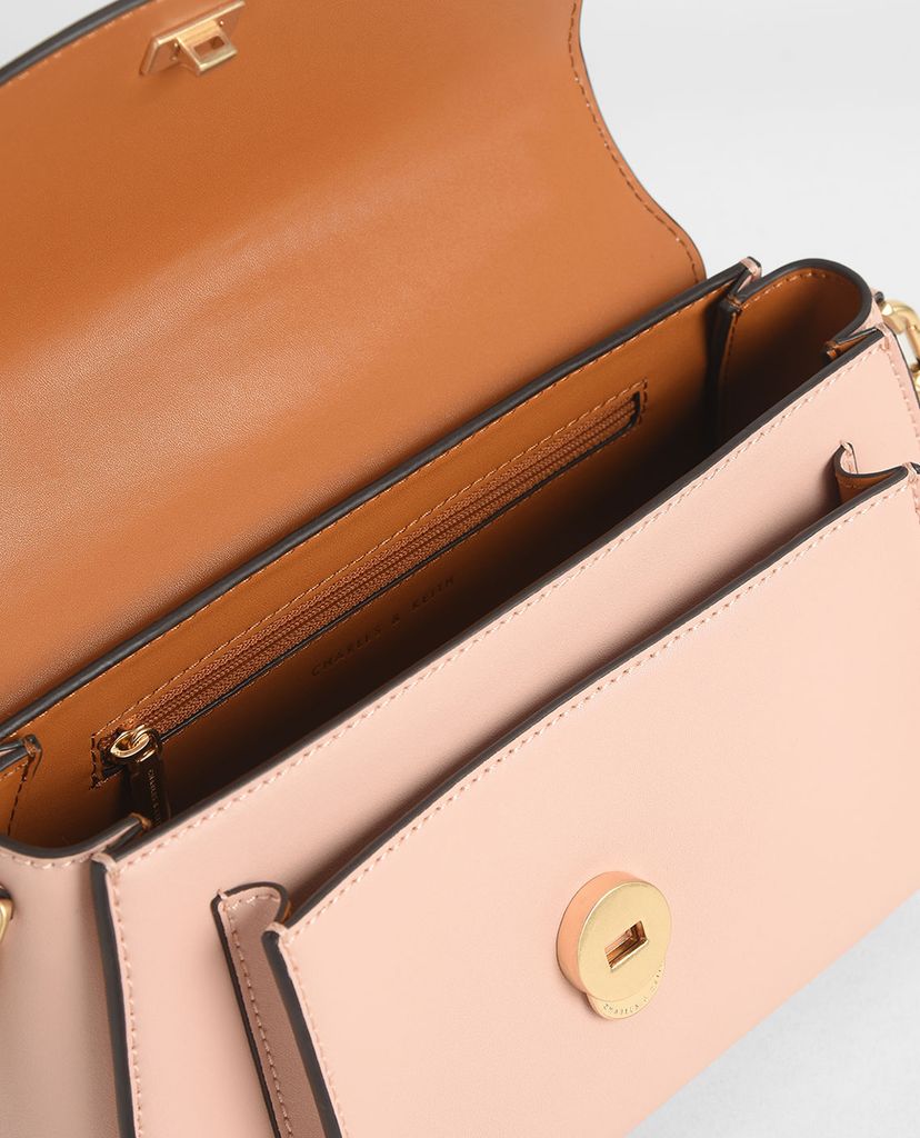 CHARLES & KEITH - Túi xách tay nữ chữ nhật Angular Flap Metallic Top