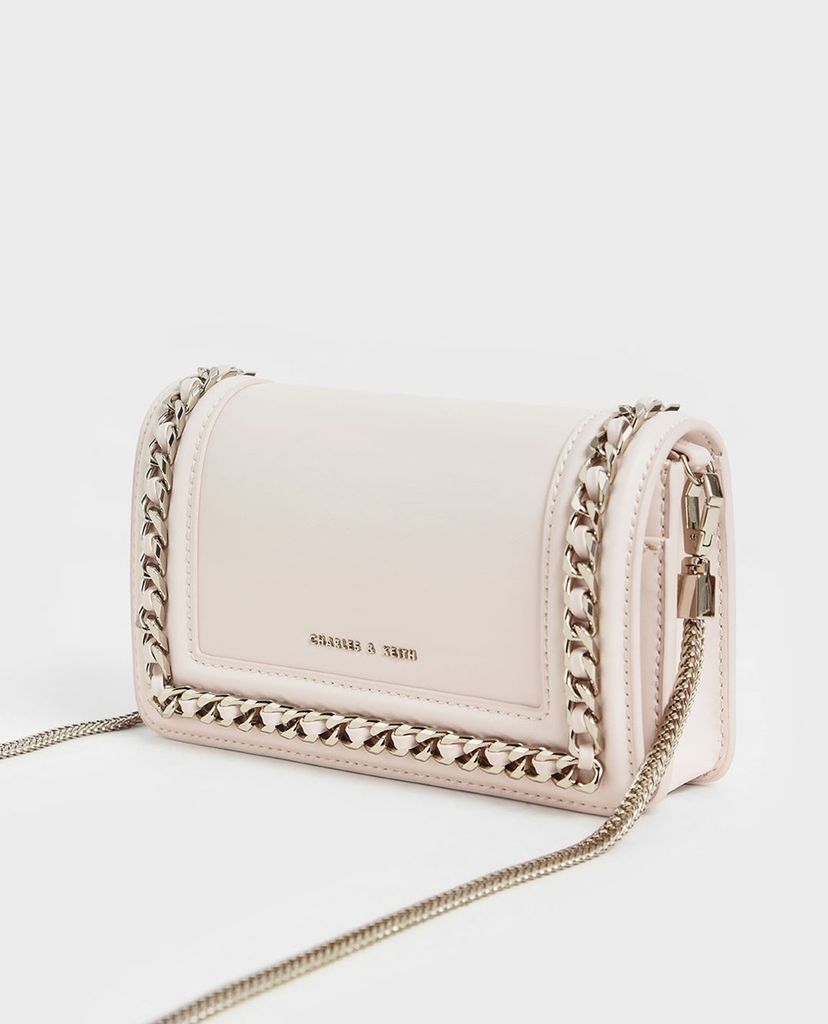 CHARLES & KEITH - Ví cầm tay nữ chữ nhật Chain Trimmed