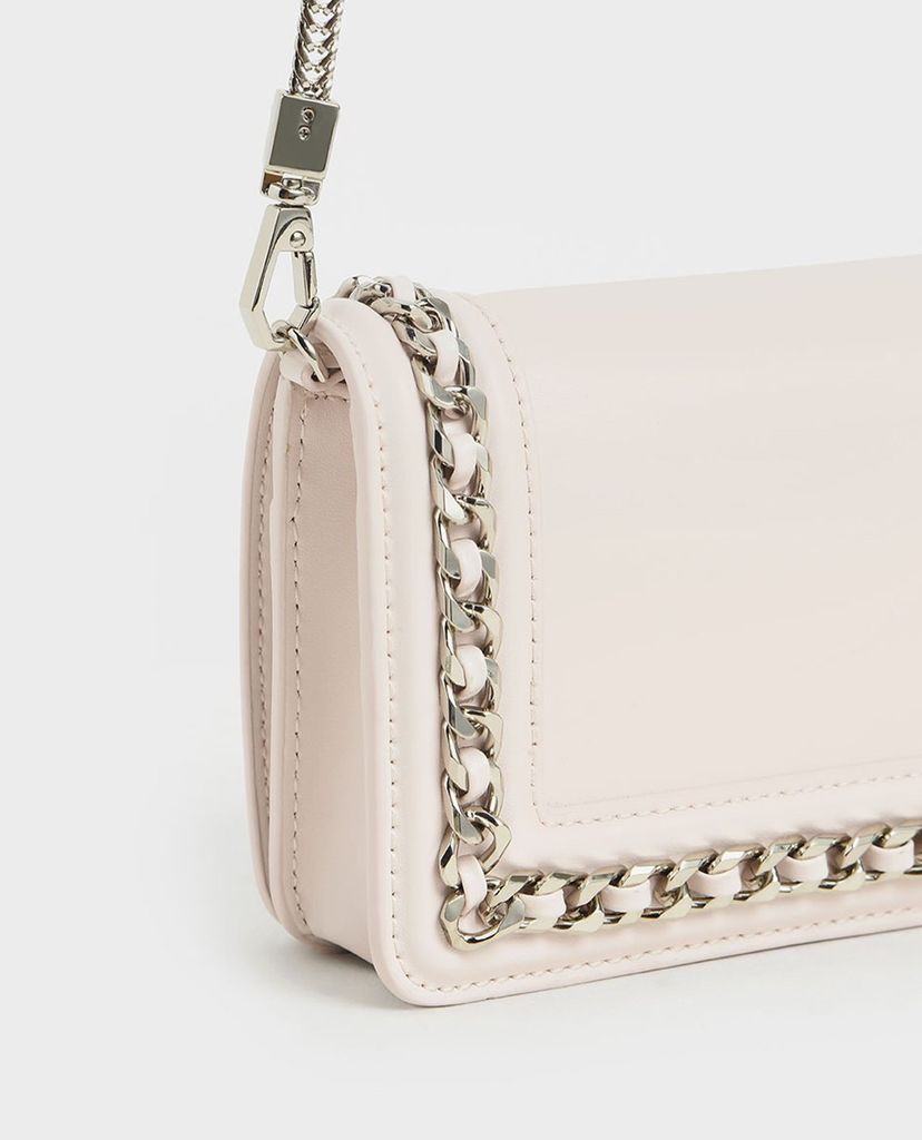 CHARLES & KEITH - Ví cầm tay nữ chữ nhật Chain Trimmed