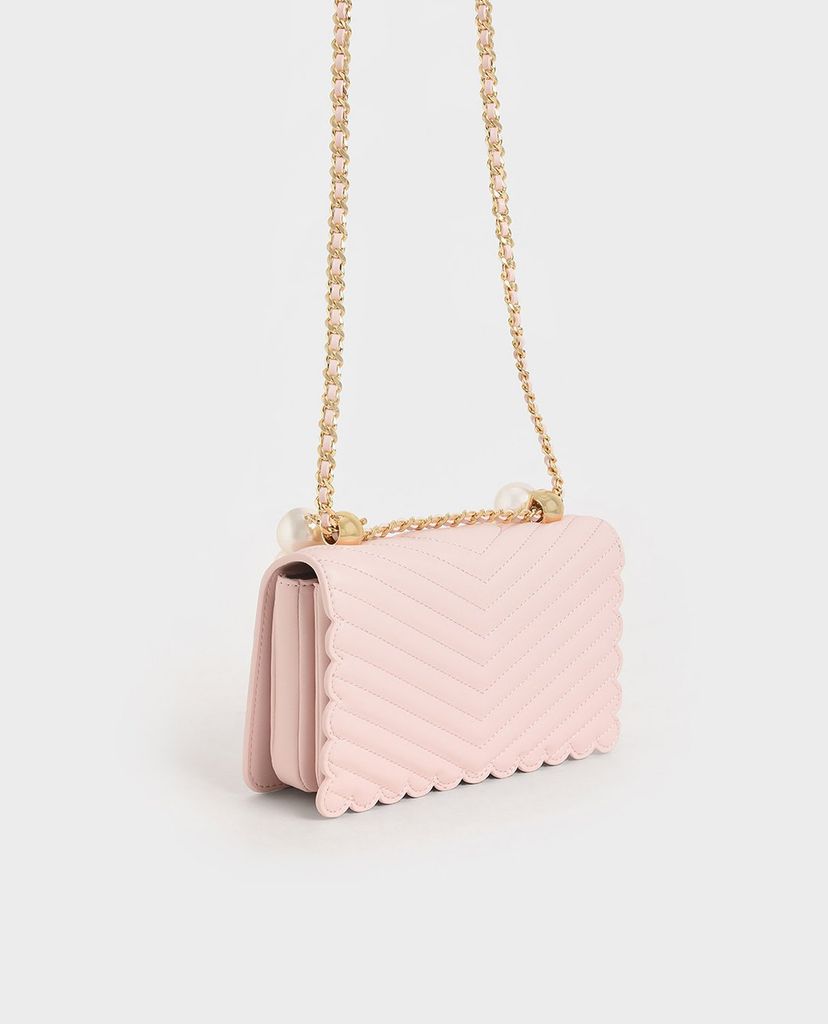 CHARLES & KEITH - Túi đeo chéo nữ chữ nhật Pearl Embellished