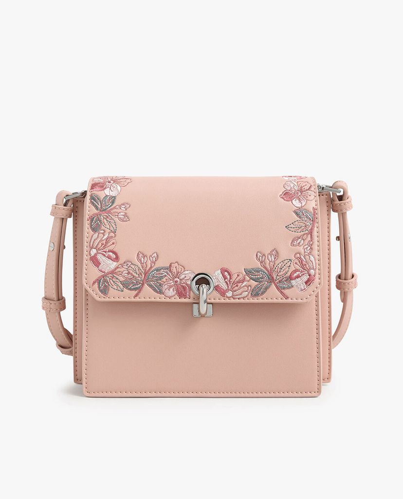 CHARLES & KEITH - Túi đeo chéo chữ nhật Floral Embroidered