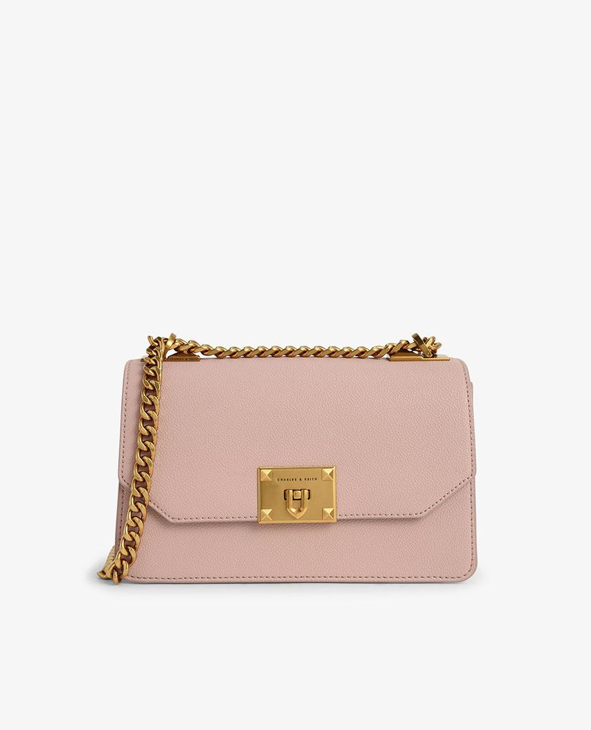 CHARLES & KEITH - Túi đeo chéo nữ nắp gập Metallic Push Lock