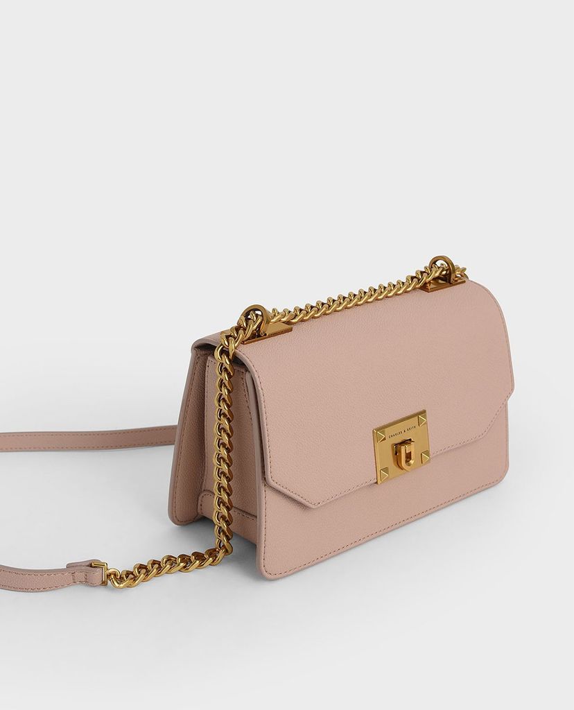 CHARLES & KEITH - Túi đeo chéo nữ nắp gập Metallic Push Lock