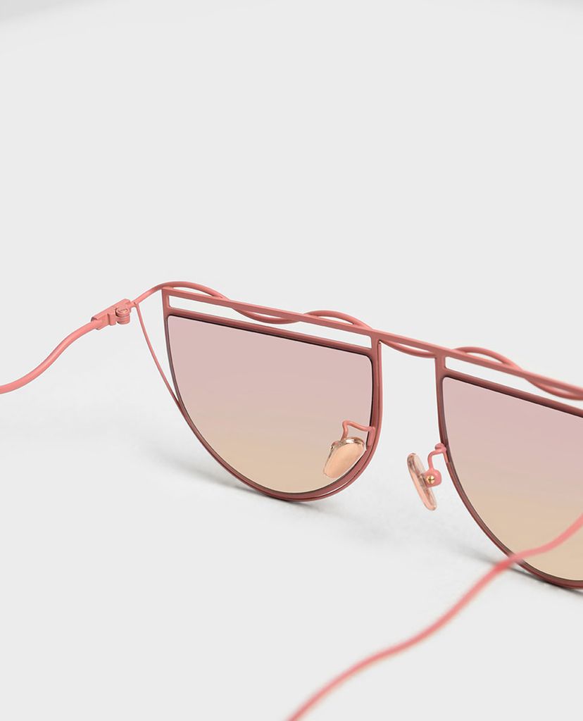 CHARLES & KEITH - Kính mát nữ nửa khung tròn Drop Temple Semi Circle