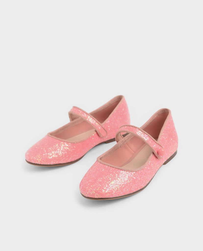 CHARLES & KEITH - Giày trẻ em đế bệt có kim tuyến Glitter Mary Jane