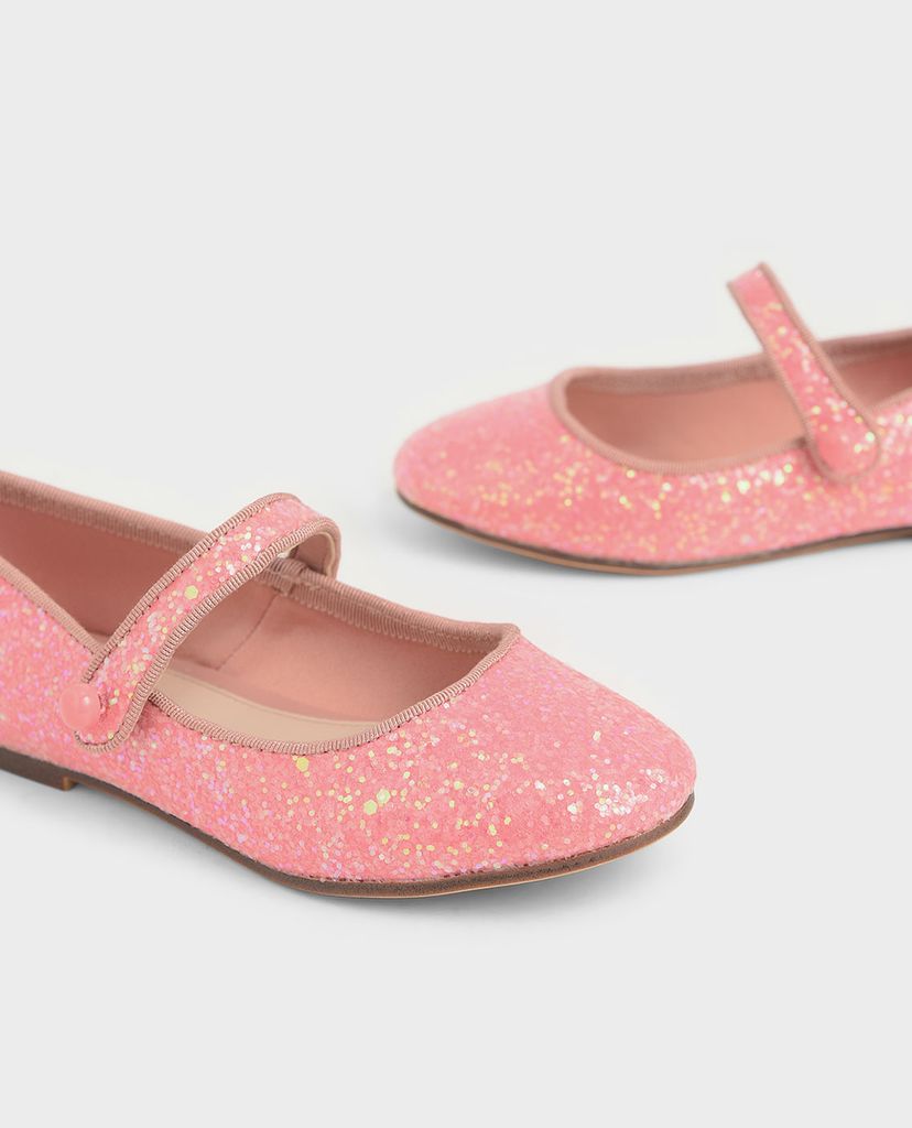 CHARLES & KEITH - Giày trẻ em đế bệt có kim tuyến Glitter Mary Jane