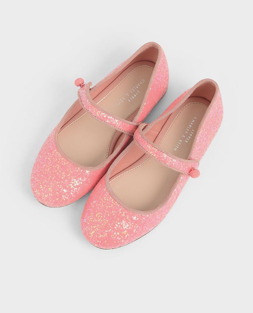 CHARLES & KEITH - Giày trẻ em đế bệt có kim tuyến Glitter Mary Jane