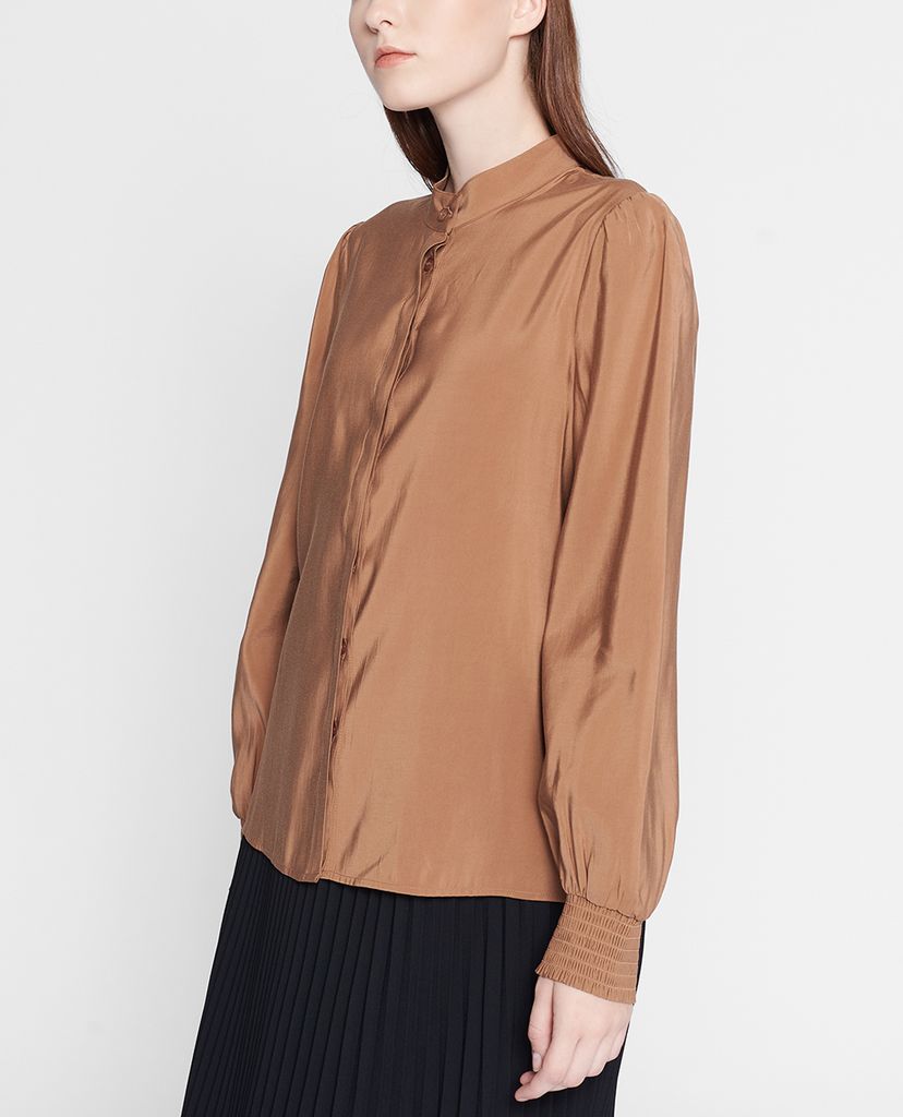 GIGI - Áo kiểu nữ cổ trụ tay dài Mandarin Collar