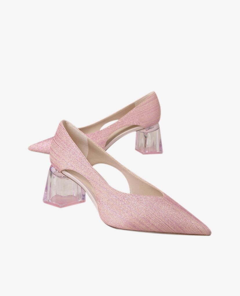 PEDRO - Giày cao gót mũi nhọn đế vuông Glitter Cut Out Block