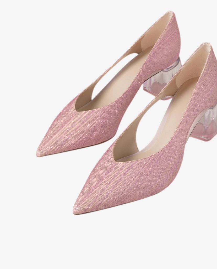 PEDRO - Giày cao gót mũi nhọn đế vuông Glitter Cut Out Block