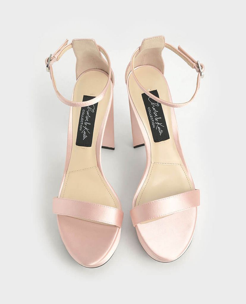 CHARLES & KEITH - Giày sandals cao gót hở mũi đế trụ Satin Platform