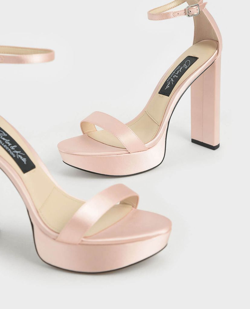 CHARLES & KEITH - Giày sandals cao gót hở mũi đế trụ Satin Platform