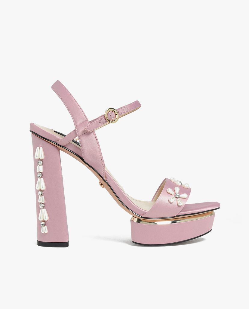 CHARLES & KEITH - Giày cao gót đế vuông Floral Embellished Satin