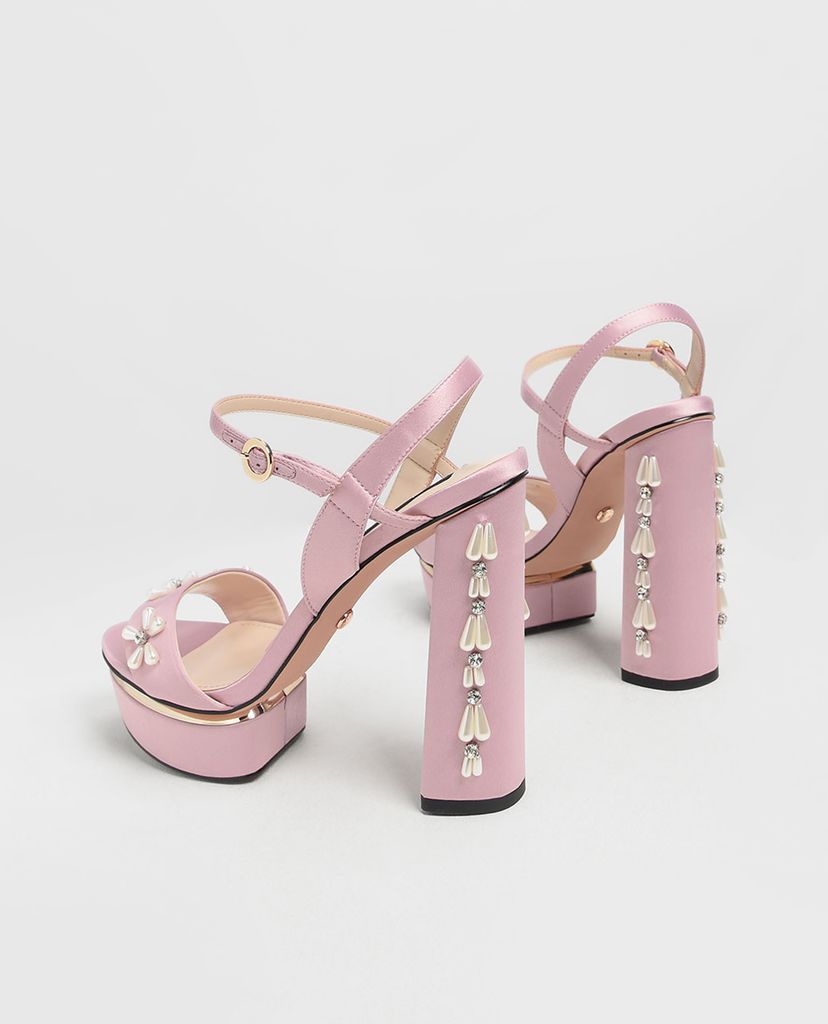 CHARLES & KEITH - Giày cao gót đế vuông Floral Embellished Satin