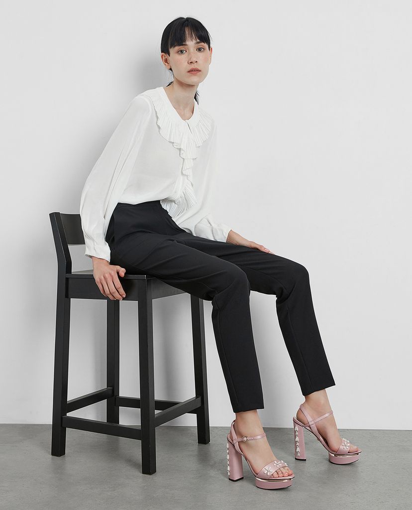 CHARLES & KEITH - Giày cao gót đế vuông Floral Embellished Satin