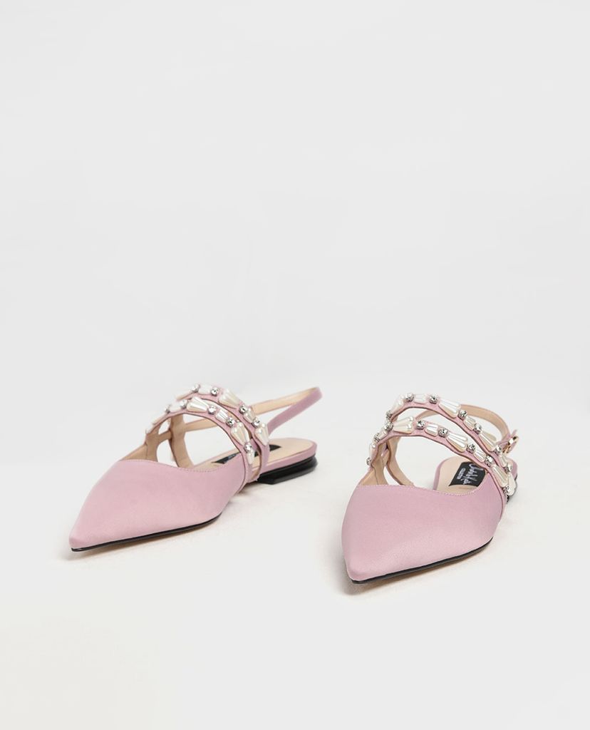 CHARLES & KEITH - Giày đế bệt mũi nhọn Pearl Embellished