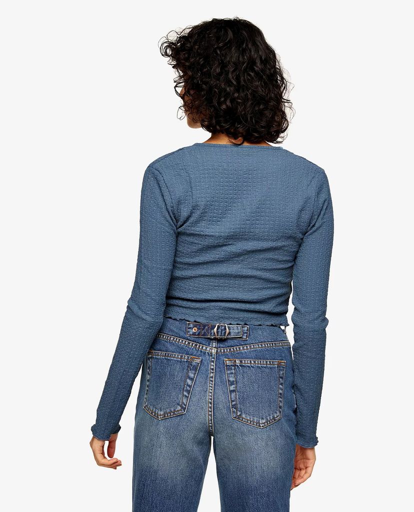 TOPSHOP - Áo cardigan nữ tay dài phối dây Dark Blue Textured