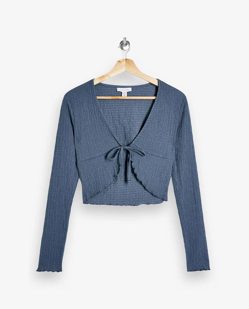 TOPSHOP - Áo cardigan nữ tay dài phối dây Dark Blue Textured