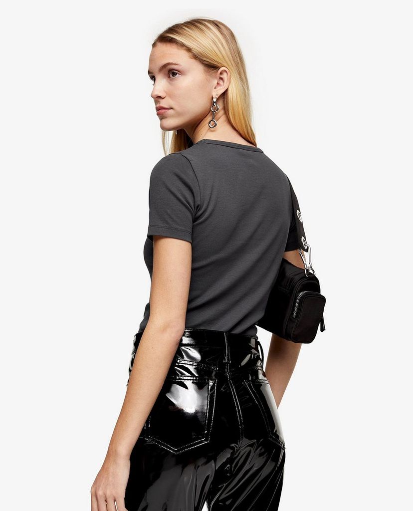 TOPSHOP - Áo thun nữ cổ tròn ngắn tay phom ôm Charcoal Grey Lion Face