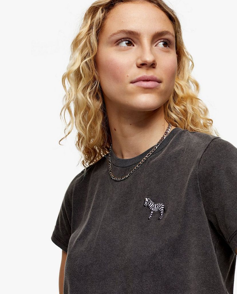 TOPSHOP - Áo thun cổ tròn tay ngắn Charcoal Grey Zebra Motif
