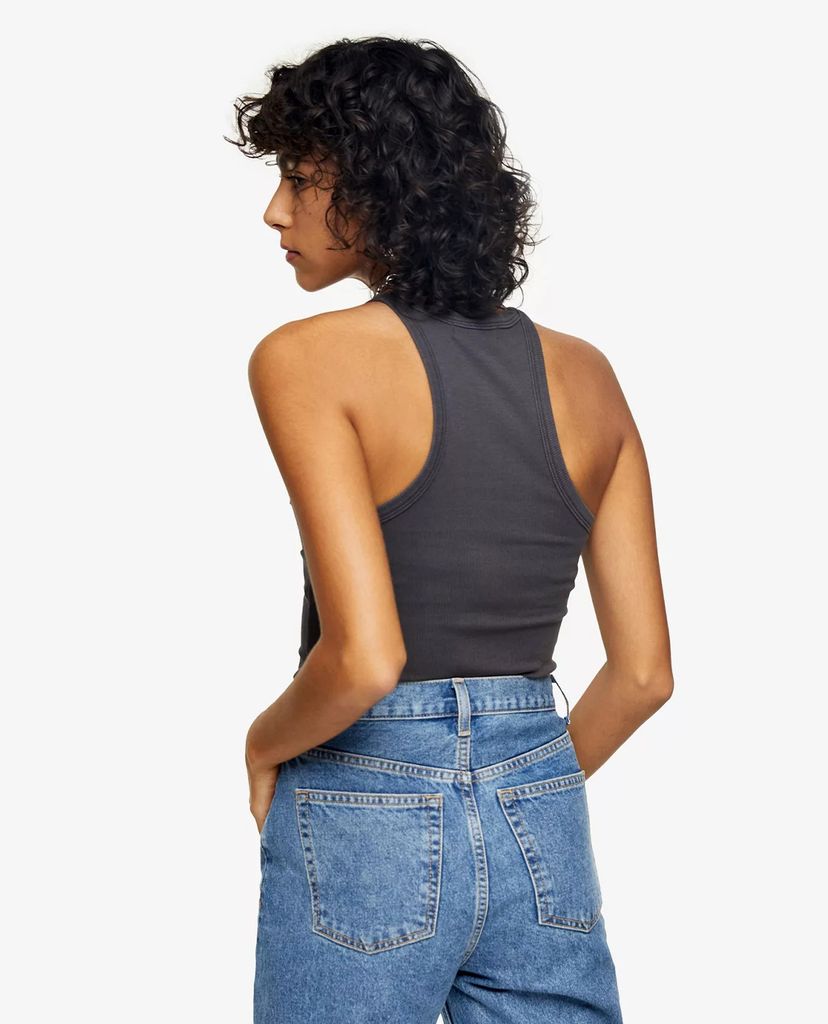 TOPSHOP - Áo ba lỗ nữ phom ôm Charcoal Gray Ribbed Washed
