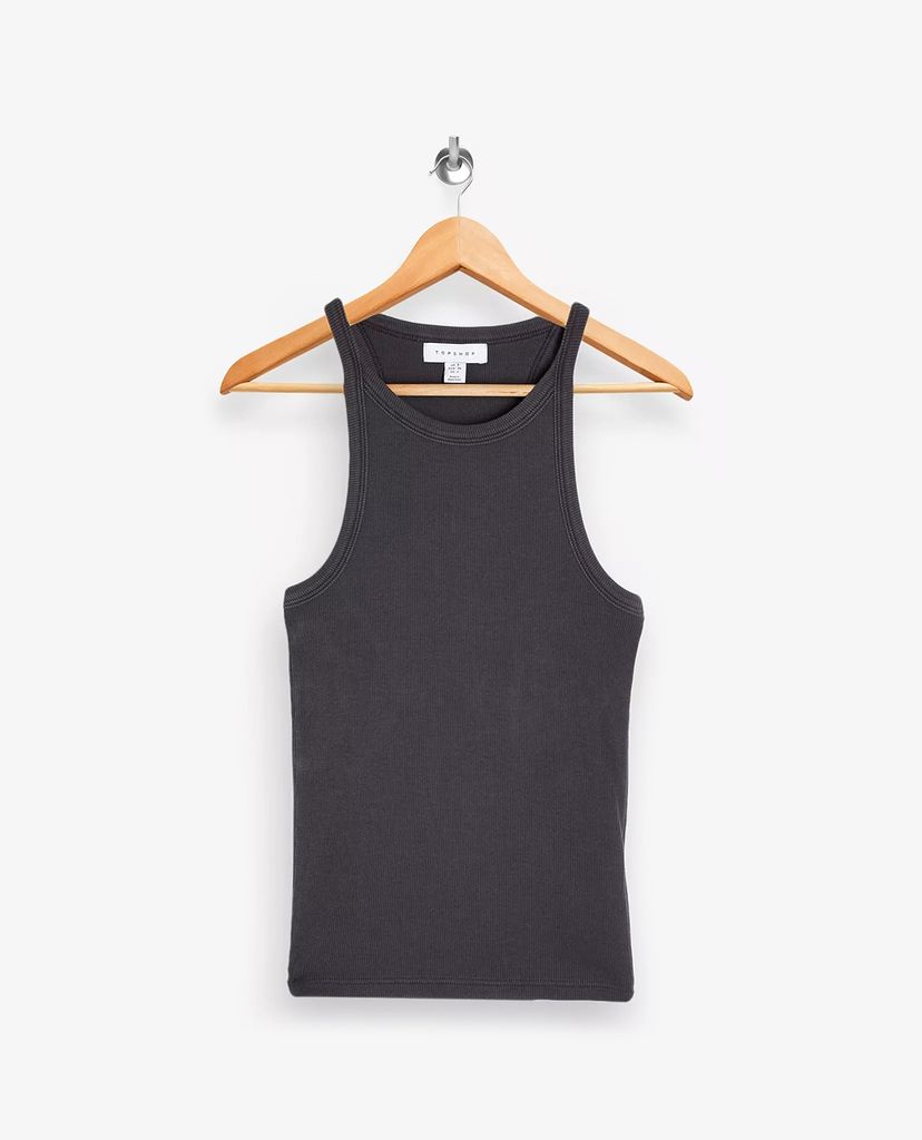TOPSHOP - Áo ba lỗ nữ phom ôm Charcoal Gray Ribbed Washed