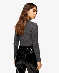 TOPSHOP - Áo croptop nữ tay dài phom ôm Metallic Lace Up