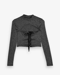 TOPSHOP - Áo croptop nữ tay dài phom ôm Metallic Lace Up