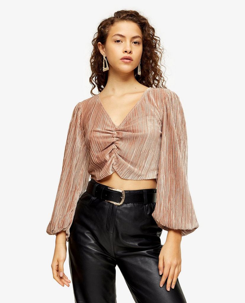 TOPSHOP - Áo kiểu nữ cổ V tay dài PETITE Velvet Ruched