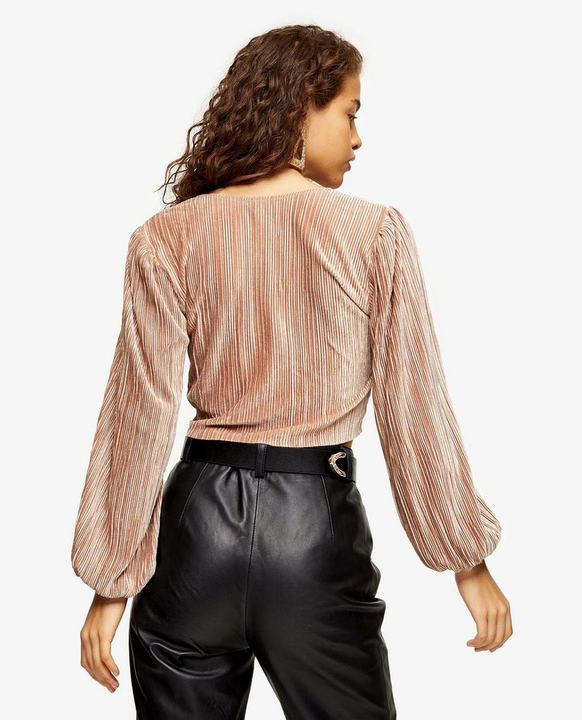 TOPSHOP - Áo kiểu nữ cổ V tay dài PETITE Velvet Ruched