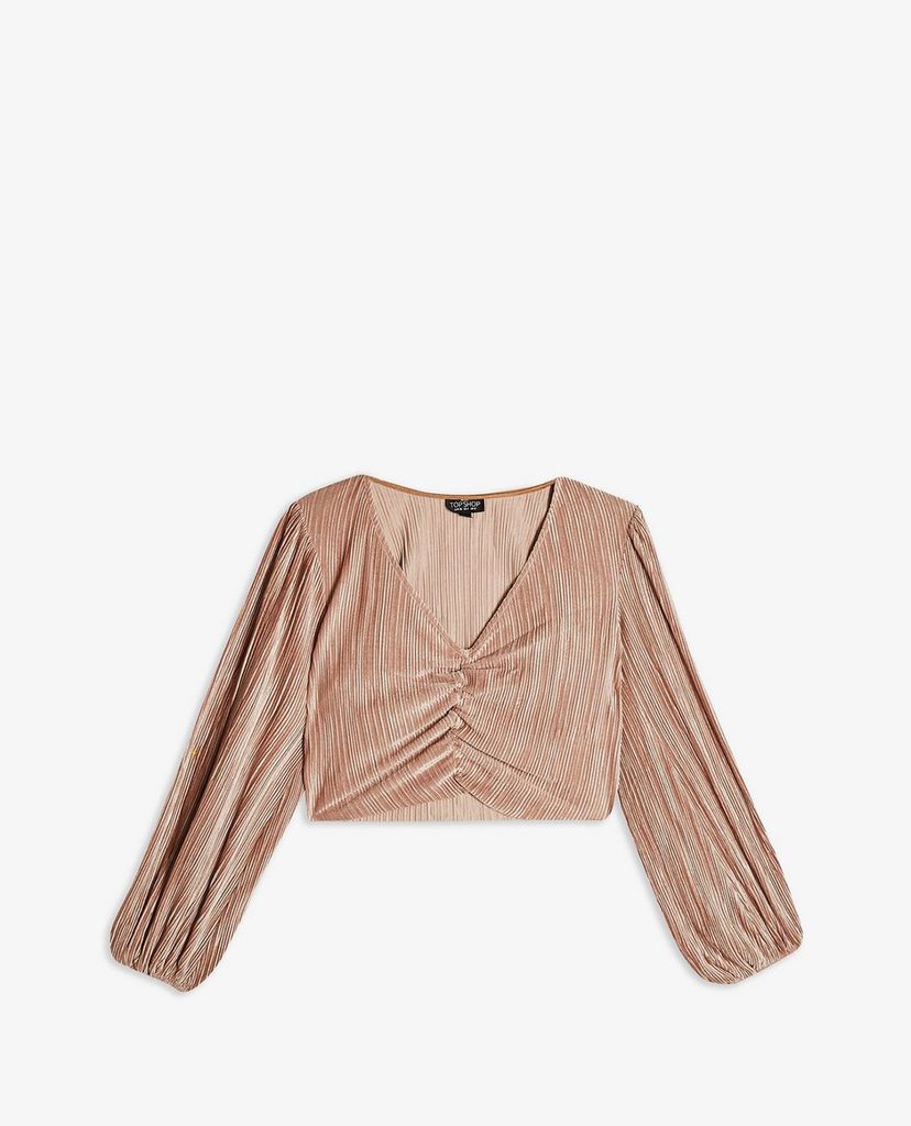 TOPSHOP - Áo kiểu nữ cổ V tay dài PETITE Velvet Ruched
