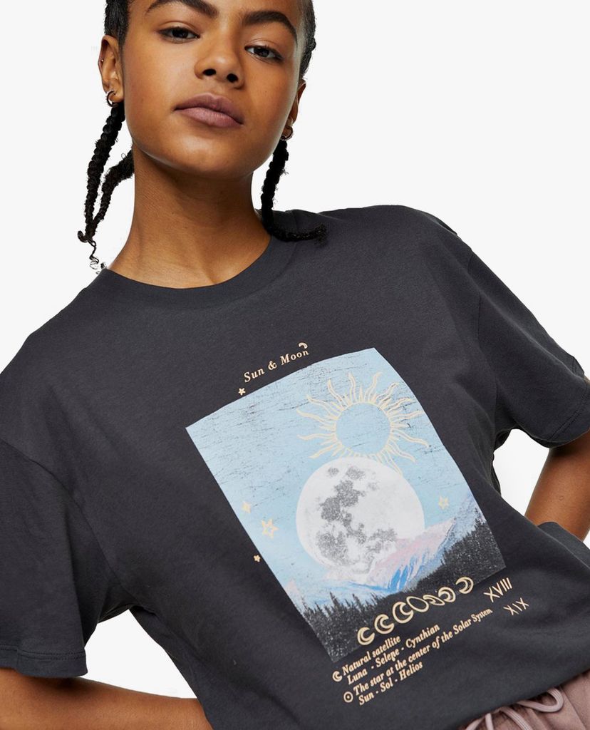 TOPSHOP - Áo thun nữ ngắn tay PETITE Charcoal Grey Mystic Sun and Moon