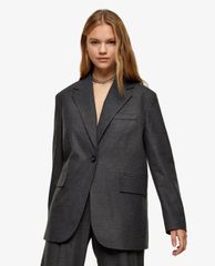 TOPSHOP - Áo blazer nữ tay dài Charcoal Grey Herringbone Oversized