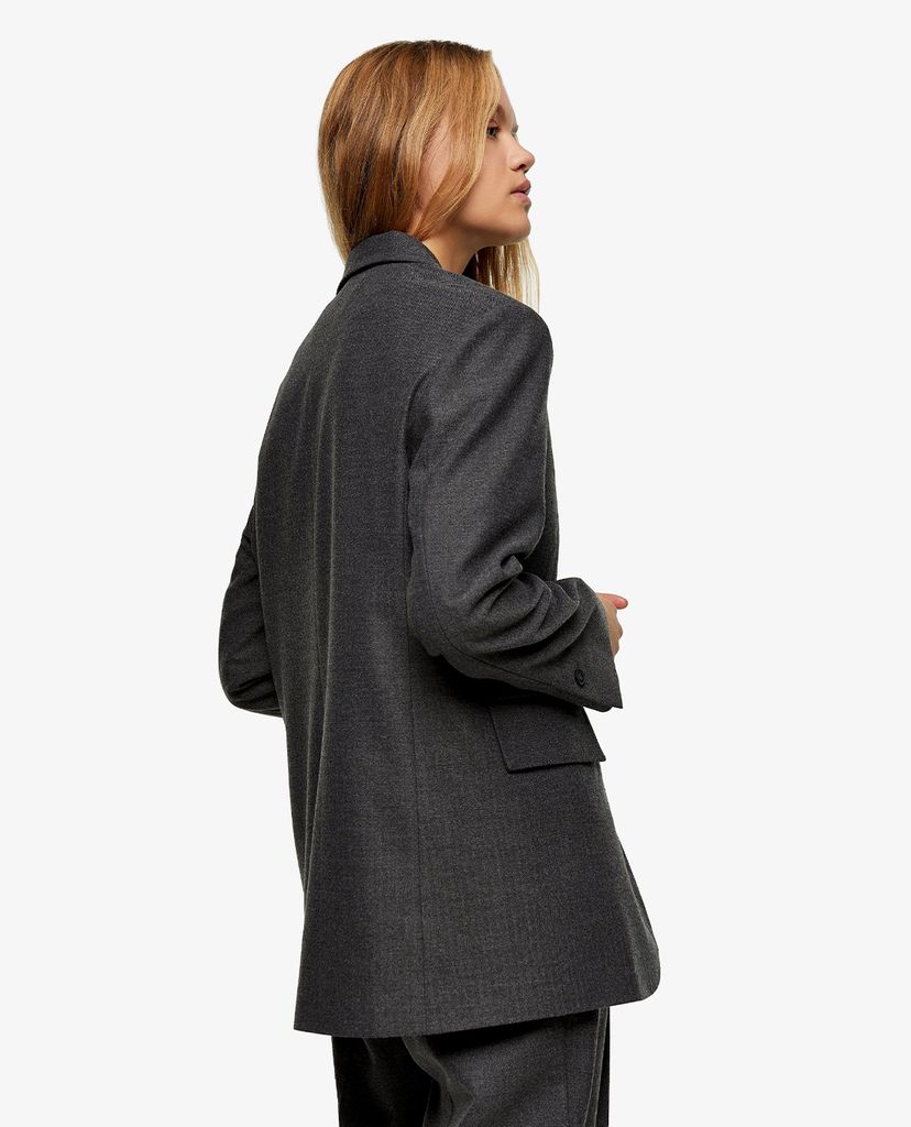 TOPSHOP - Áo blazer nữ tay dài Charcoal Grey Herringbone Oversized