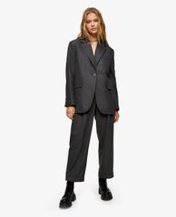 TOPSHOP - Áo blazer nữ tay dài Charcoal Grey Herringbone Oversized