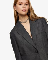 TOPSHOP - Áo blazer nữ tay dài Charcoal Grey Herringbone Oversized