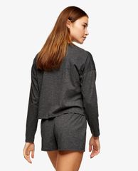 TOPSHOP - Set áo thun dài tay và quần shorts Charcoal Grey Relaxed