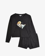 TOPSHOP - Set áo thun dài tay và quần shorts Charcoal Grey Relaxed