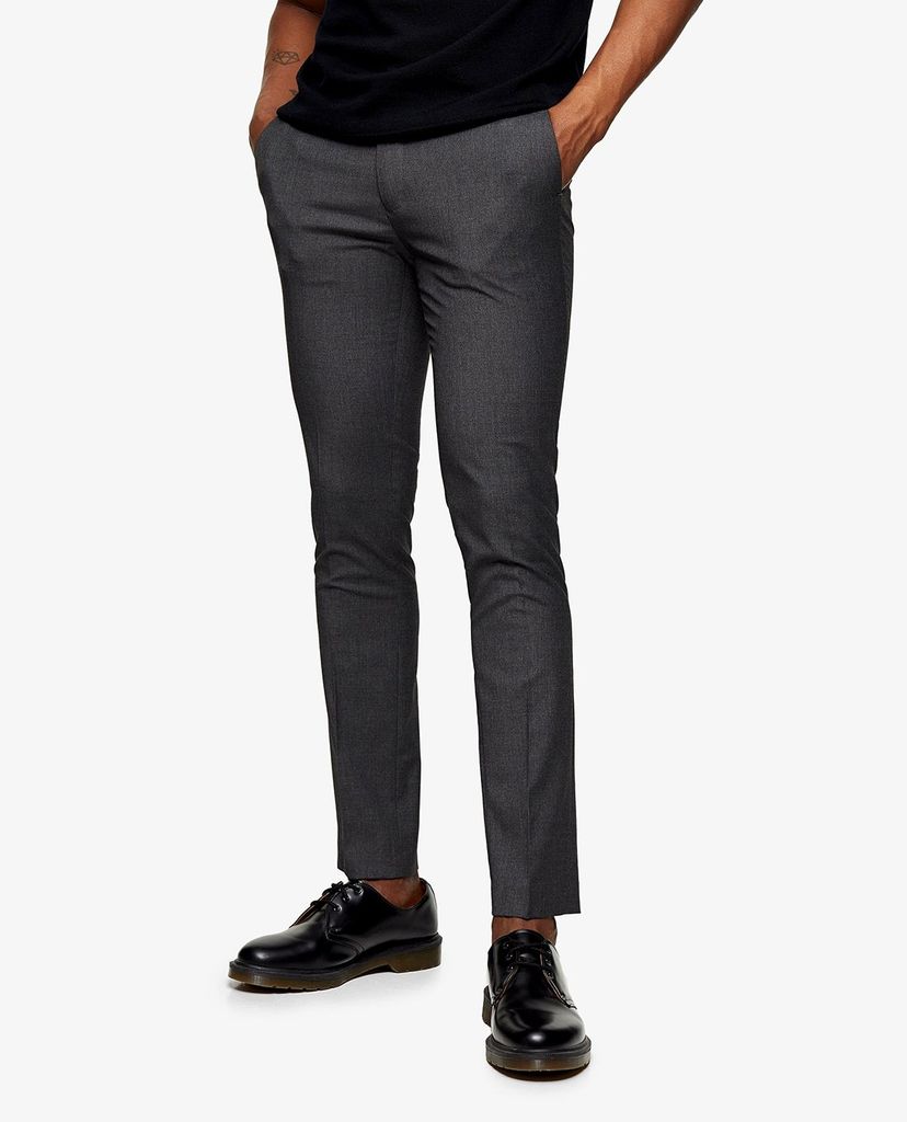 TOPMAN - Quần tây nam phom skinny Recycled Charcoal Gray