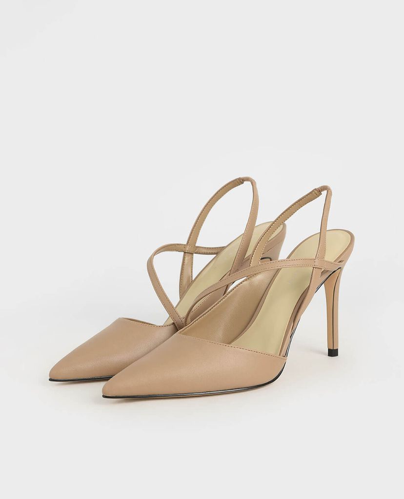 CHARLES & KEITH - Giày cao gót mũi nhọn Asymmetric Strap Slingback Pumps