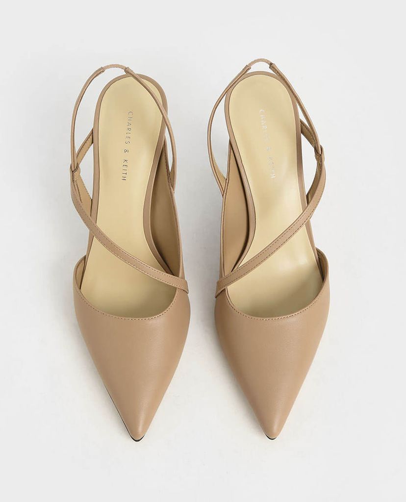 CHARLES & KEITH - Giày cao gót mũi nhọn Asymmetric Strap Slingback Pumps