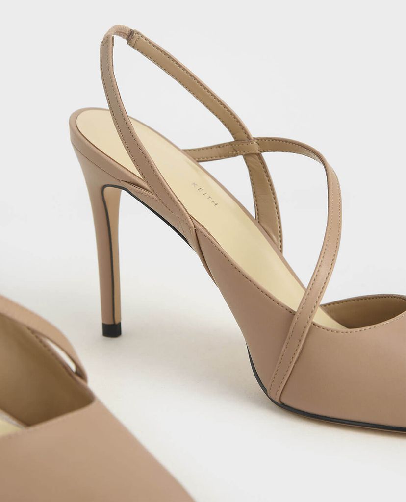 CHARLES & KEITH - Giày cao gót mũi nhọn Asymmetric Strap Slingback Pumps