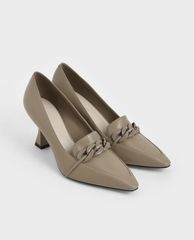 CHARLES & KEITH - Giày cao gót mũi nhọn Chain Embellished Loafer