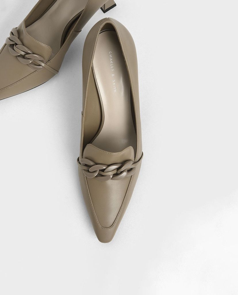 CHARLES & KEITH - Giày cao gót mũi nhọn Chain Embellished Loafer