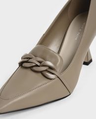 CHARLES & KEITH - Giày cao gót mũi nhọn Chain Embellished Loafer