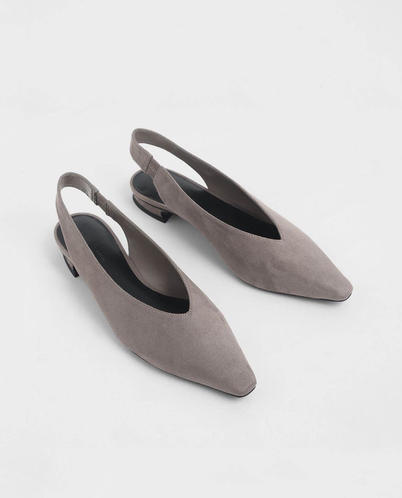 CHARLES & KEITH - Giày cao gót mũi nhọn đế vuông Textured Mini Square