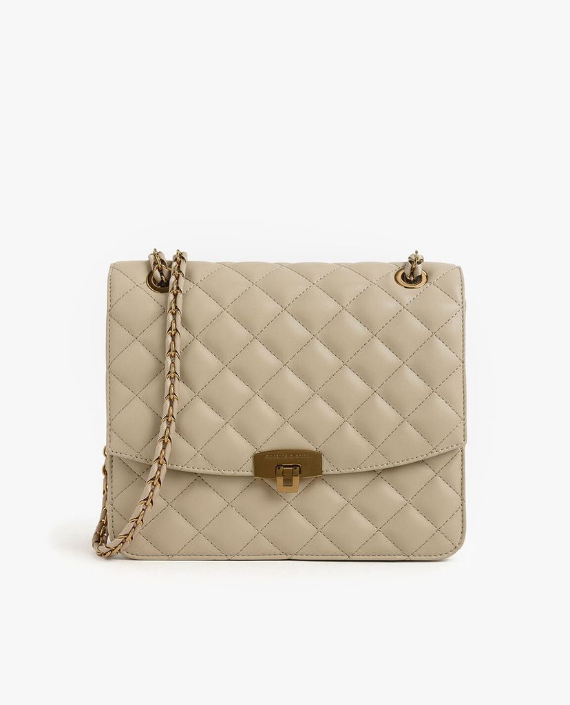 CHARLES & KEITH - Túi đeo vai chữ nhật Quilted Push Lock
