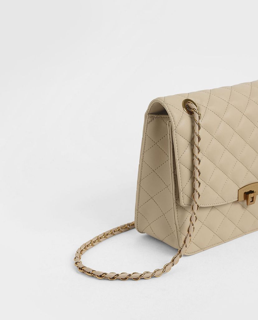 CHARLES & KEITH - Túi đeo vai chữ nhật Quilted Push Lock