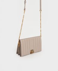 CHARLES & KEITH - Ví cầm tay nữ nắp gập Panelled Metallic Push Lock